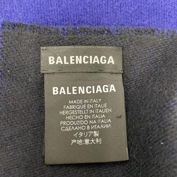 Auth BALENCIAGA - Navy Black Wool Scarf - Picture 2 of 5